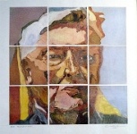Portrait Pole  'Autoportrait en 9 carrées' - collage of 9 prints from zinc plates using sugar aquatint and galvetched.